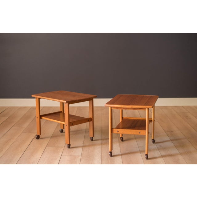 1970s Danish Modern Pair of Two-Tier Teak Serving Cart End Tables by BRDR Furbo For Sale - Image 5 of 16