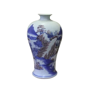 Chinese Red Blue White Porcelain Hand-Painted Scenery Small Vase