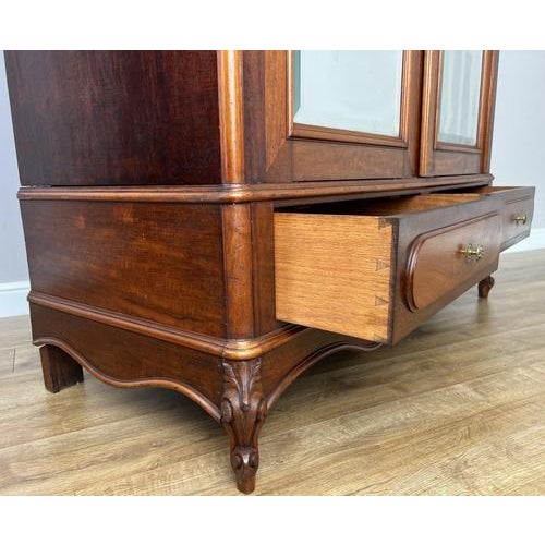 Antique French Carved Walnut Mirrored 2-Door Wardrobe For Sale - Image 16 of 18