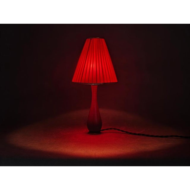 Mid-Century Danish Teak Table Lamp with Red Shade, 1960s For Sale - Image 9 of 10