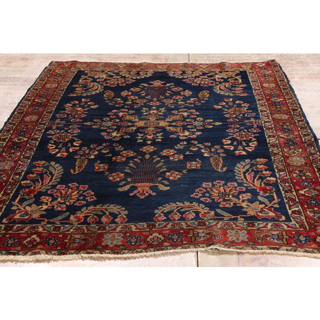 Textile Antique Persian Mohajeran Sarouk Rug, 03'05 X 04'09 For Sale - Image 7 of 10