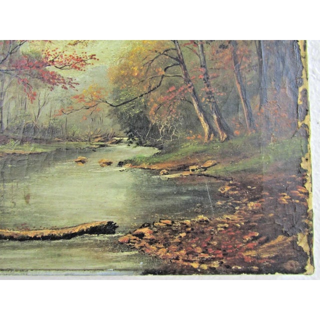 19th Century Antique Hudson River School Signed Autumn Scene Oil Painting For Sale - Image 4 of 10