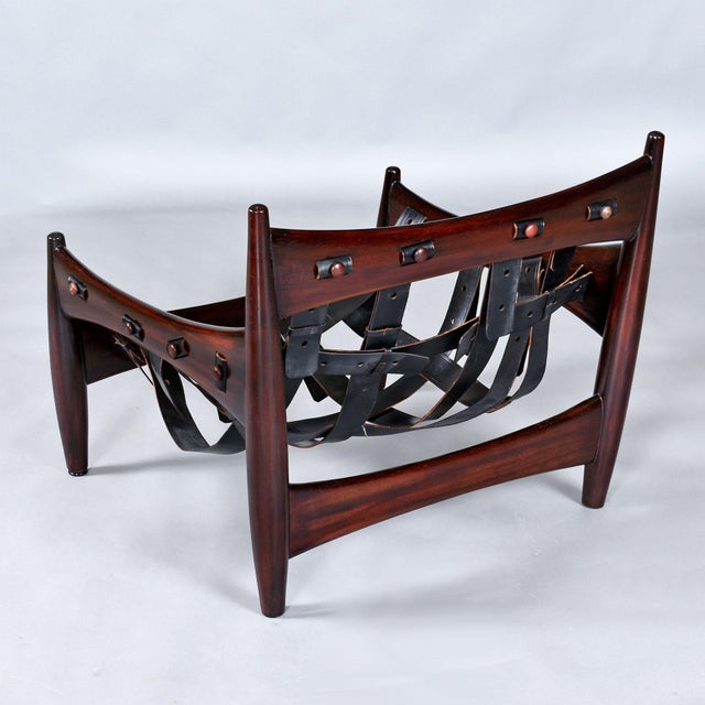 Black Brazilian Rosewood & Leather Sling Chair and Ottoman by Sergio Rodrigues for Isa For Sale - Image 8 of 18