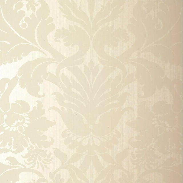 Contemporary Sample - Schumacher Fiorella Damask Wallpaper in Pearl For Sale - Image 3 of 3