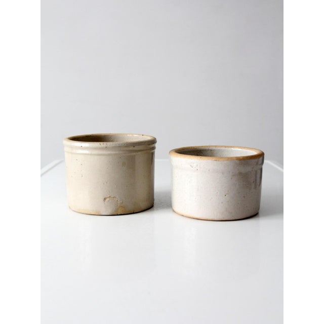Farmhouse Antique Stoneware Kitchen Crocks Pair For Sale - Image 3 of 12