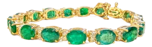 23 Carat Natural Zambian Emerald & 1.6 Ct Diamond Tennis Bracelet 14 Karat Gold