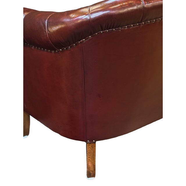 Swedish Chesterfield Sofa or Settee of Tufted Patinated Oxblood Leather For Sale - Image 10 of 15