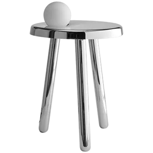 Alby Polished White Nickel Small Table with Lamp by Mason Editions