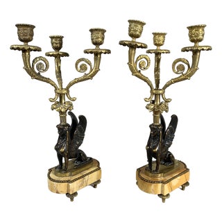 Antique Sphinx Candleholders in Gilt Bronze, 1830, Set of 2 For Sale