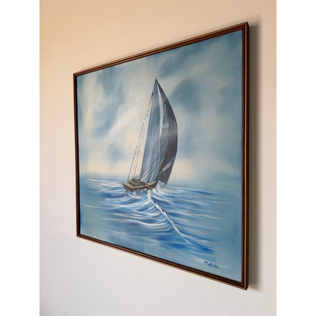 1970s Mid-Century Sailboat Seascape Acrylic on Canvas Painting by Matson For Sale - Image 13 of 13