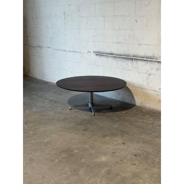Dark Teak Round Adjustable Height Coffee to Dining Table Vintage Mid-Century Modern 1970s For Sale - Image 4 of 11