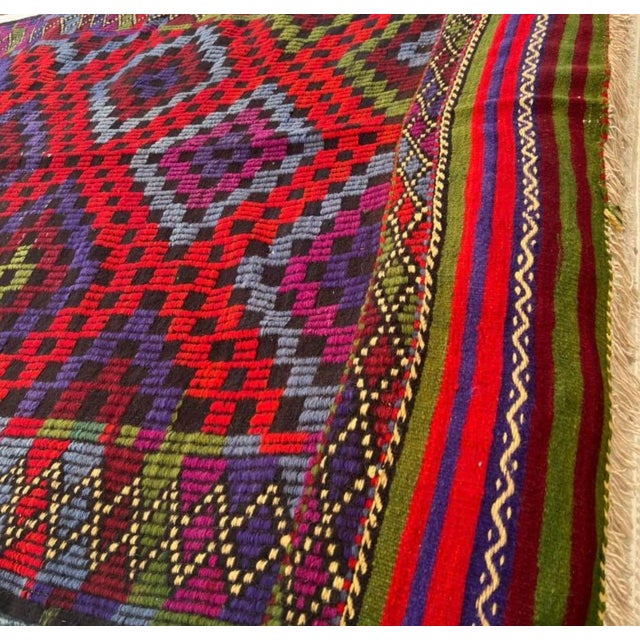 Mid-Century Handwoven Anatolian Kilim Expressive Geometric Symbolism & Heritage Wool For Sale - Image 10 of 11