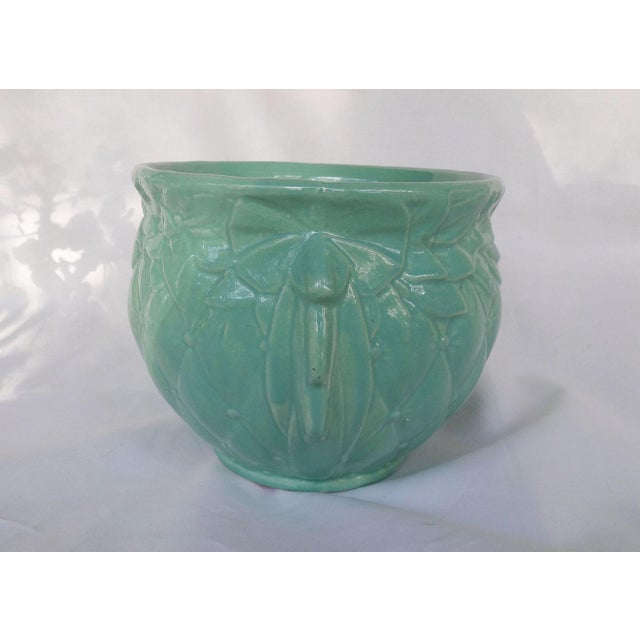 Mid 20th Century Vintage McCoy Diamond Quilted Aqua Planter For Sale - Image 5 of 6