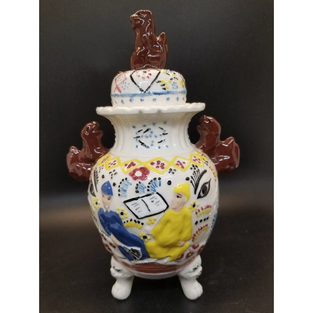 White Vintage Staffordshire Like Asian Inspired Ceramic GingerJar For Sale - Image 8 of 8
