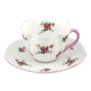 1950s Shelley Cup and Saucer, Dainty Shape, #13545 Pink Floral Rose Spray/Bridal Rose, English Bone China Teacup & Saucer Set