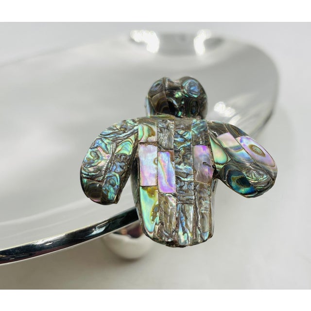 Vintage Footed Tray With Abalone Bird by Los Castillo, Mexican Modernism For Sale - Image 13 of 18