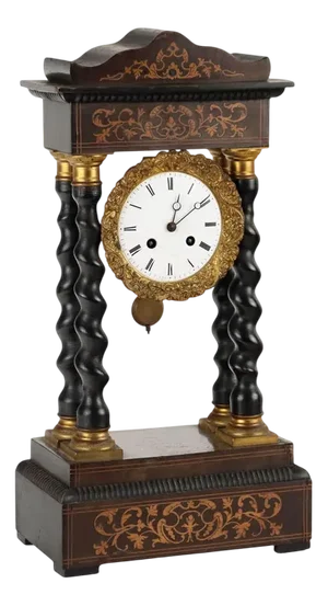 Wooden Temple Clock Decorated with Inlay