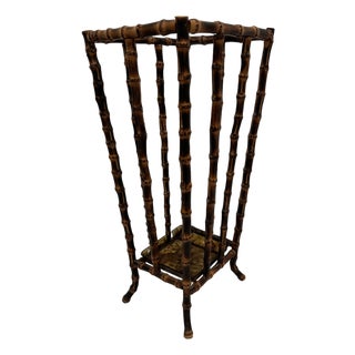 Burnt Bamboo Umbrella Stand, English For Sale