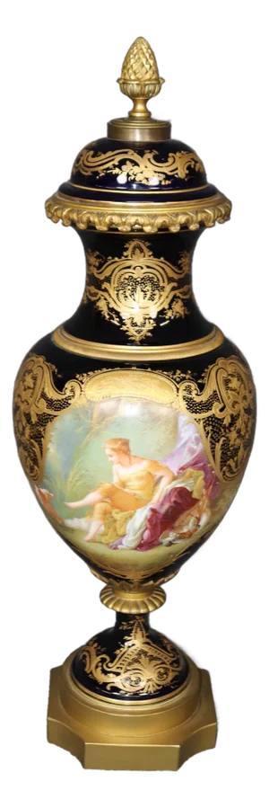 Early 20th Century Royal Blue Signed Sevres of Paris Figural Urn