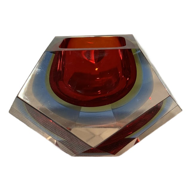 Faceted Red Diamond Sommerso Murano Glass Ashtray attributed to Flavio Poli, 1960s-1970s For Sale