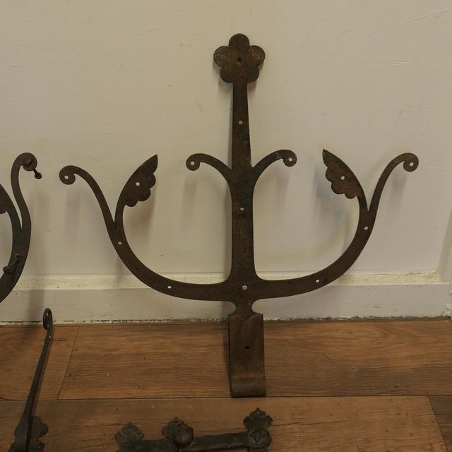 Early 19th Century Set of Double Castle Door Hinges A rare find, this set of hinges are blacksmith made in solid iron,...