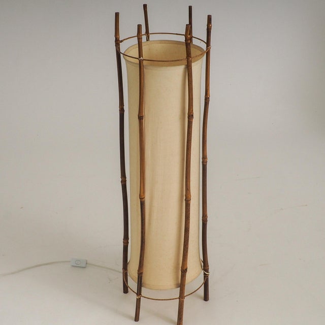 Large Bamboo and Linen Floor Lamp by Louis Sognot, 1960s For Sale - Image 6 of 18