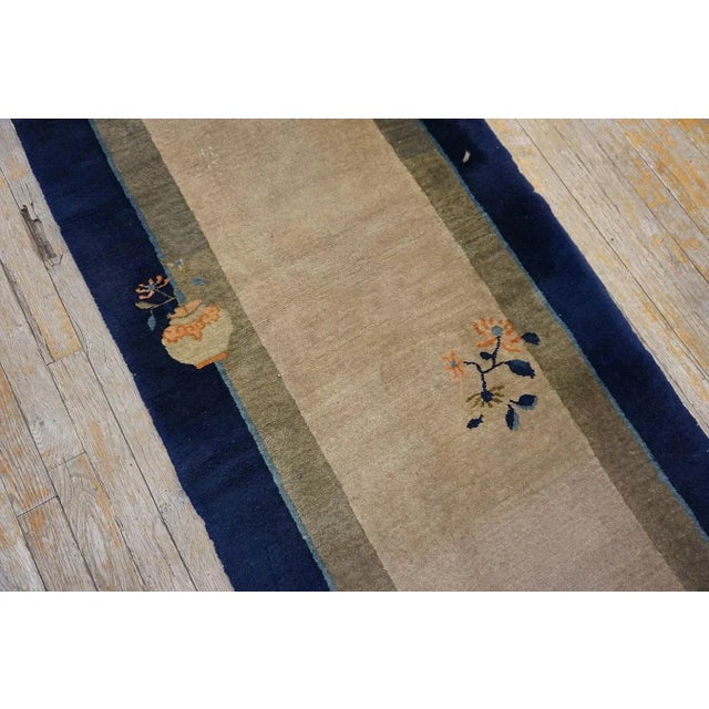 1920s 1920s Beige Minimalist Symbols Antique Chinese Peking Carpet 2'6"x 11'6" Knotted Wool Rug Runner For Sale - Image 5 of 12