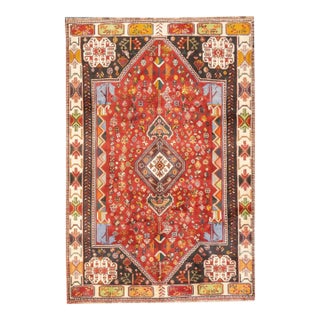 Vintage Hand-Knotted Persian Qashqai Rug 5'9" X 8'6" For Sale