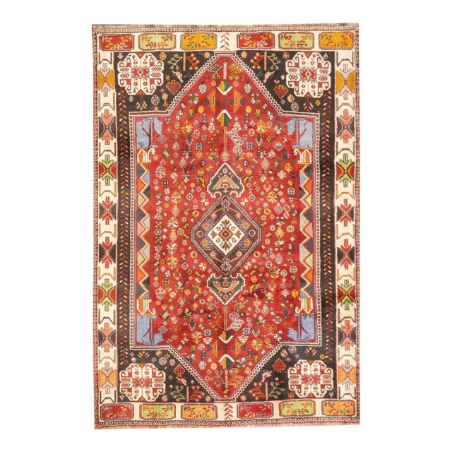 Vintage Hand-Knotted Persian Qashqai Rug 5'9" X 8'6" For Sale