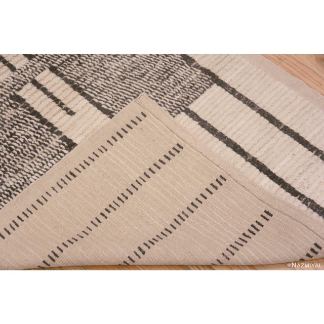 Textile Nazmiyal Collection Ivory Cream and Charcoal Tribal Geometric Modern Runner Rug For Sale - Image 7 of 7