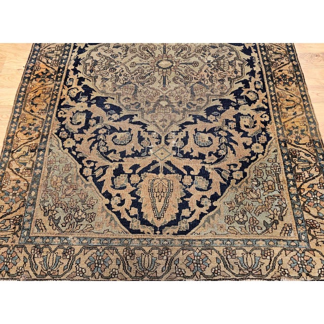 19th Century Persian Farahan Sarouk Rug, Hand-Knotted Wool, Floral Medallion Pattern, Ivory & Navy, 5x6 For Sale - Image 13 of 18