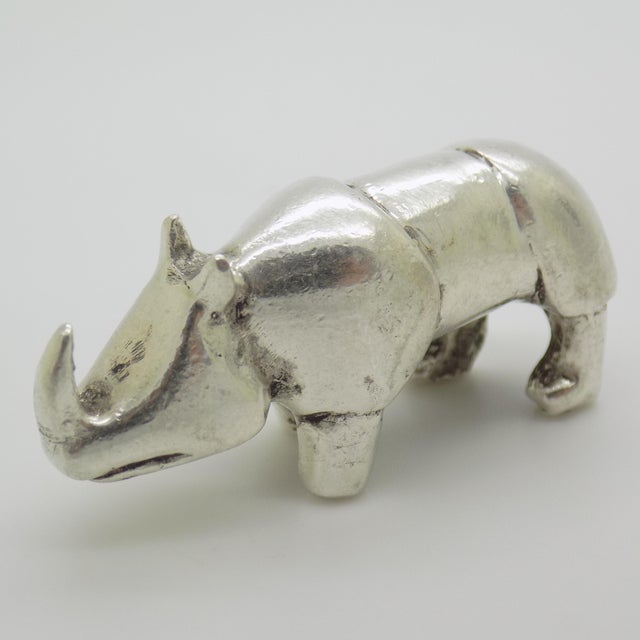 Vintage Italian Genuine Silver 800 Heavy Rhino Figurine Sculpture, 1970s For Sale - Image 4 of 10