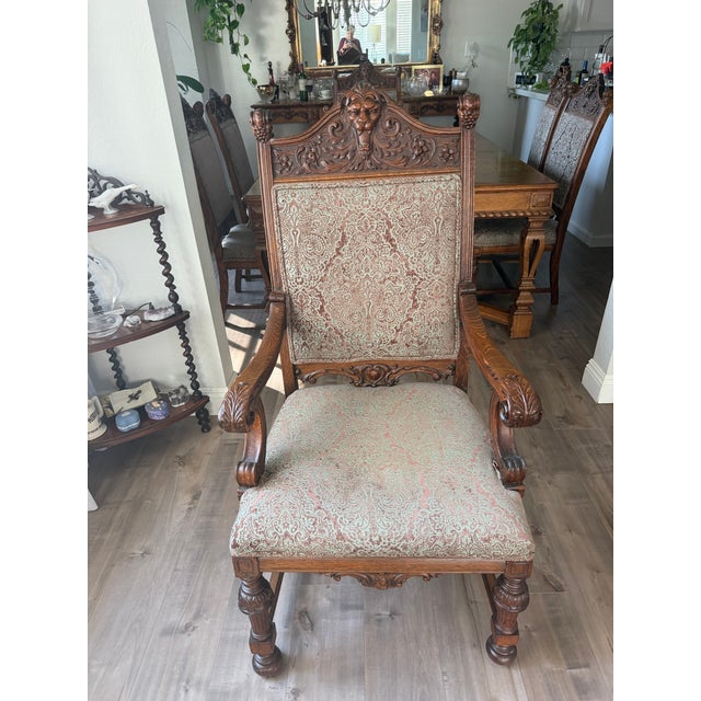 19th Century Antique Oak Dining Set With 6 Chairs Total Includes 2 Armchairs For Sale - Image 10 of 10