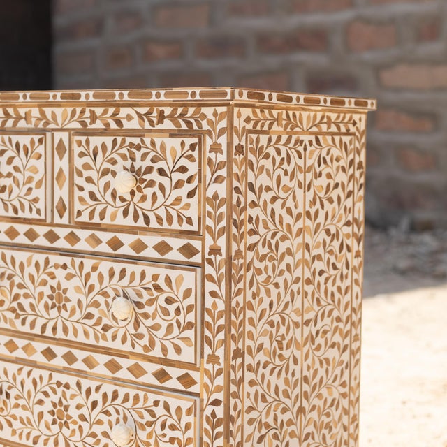 Wood Arabesque Teak Wood Inlay Four-Drawer Chest by House of Jaipur For Sale - Image 7 of 7