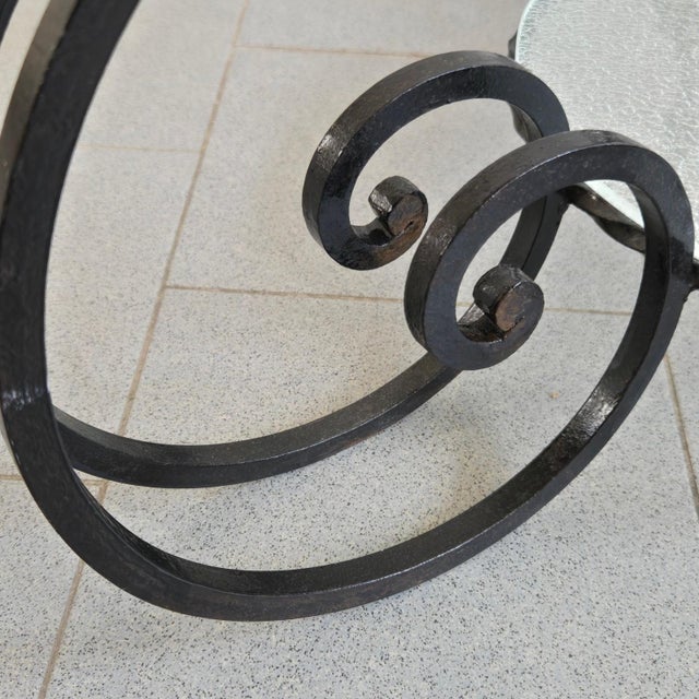 Silver Vintage Side Table in Black Metal and Frosted Glass, 1950s For Sale - Image 8 of 11