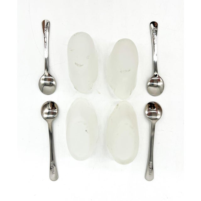 Silver Set of Four Silver -Plated Swan Salt Cellars With Glass Inserts and Spoons — Vintage Tableware, Hollywood Regency Style For Sale - Image 8 of 12