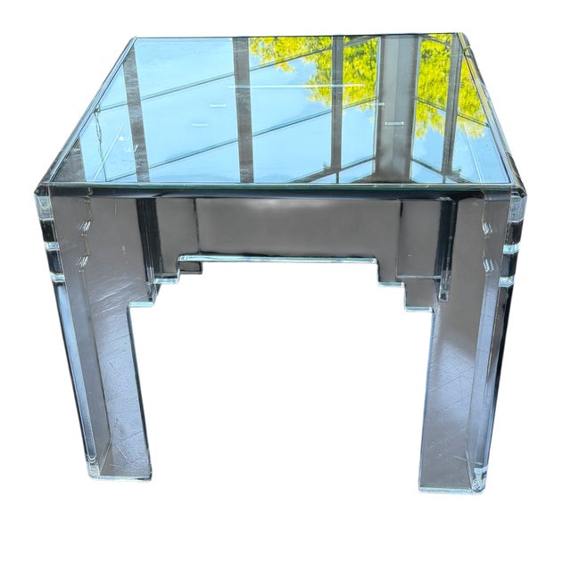 Karl Springer Lucite & Glass Coffee Cocktail Side Table.