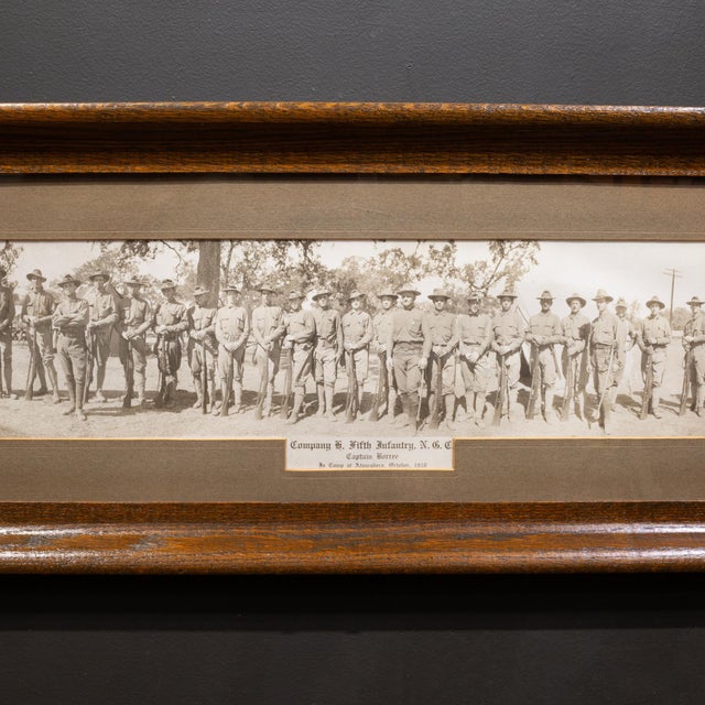 Industrial Antique Military Panoramic Photo in Original Walnut Frame c.1910 For Sale - Image 3 of 7