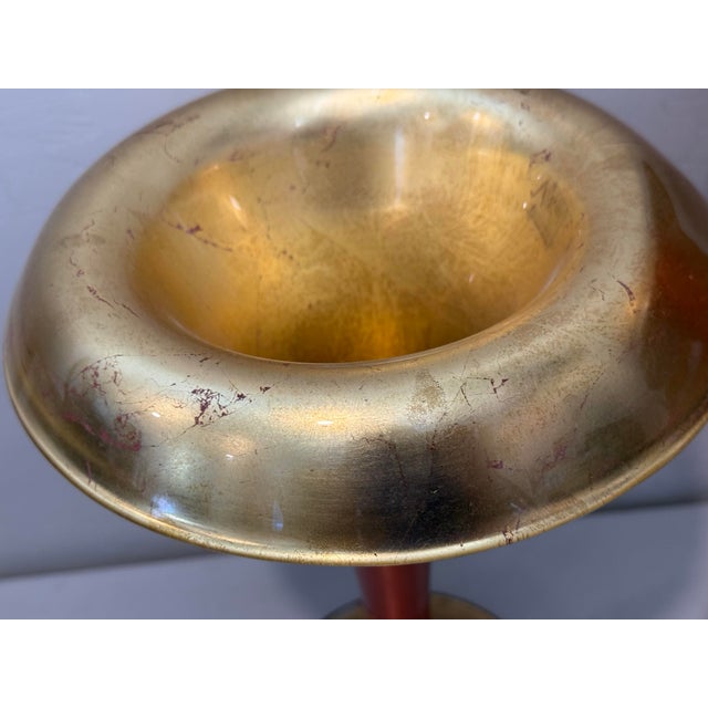 Pair of Alan Lee Collection Metallic Red & Gold Leaf Glass Trumpet Vases - Staggered Set For Sale - Image 12 of 12