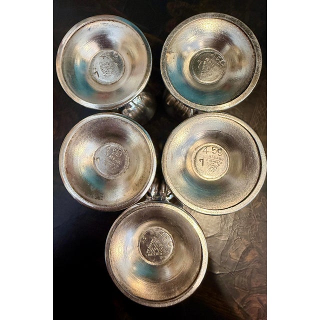 Metal Vintage Mid-Century Hallmarked Mexican Silver-Plate Petite Goblets - Set of 5 For Sale - Image 7 of 12