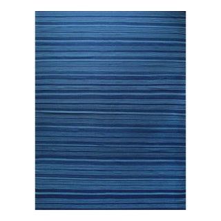 10x14 Para Penelope Blue Stripe Geometric Flatweave Wool Carpet Rug For Sale