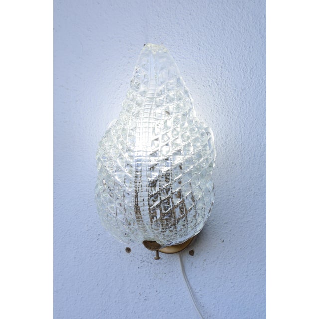 Glass Set of 2 Wall Light Trasparent Murano Glass Leave by Barovier E Toso, 1950s For Sale - Image 7 of 15