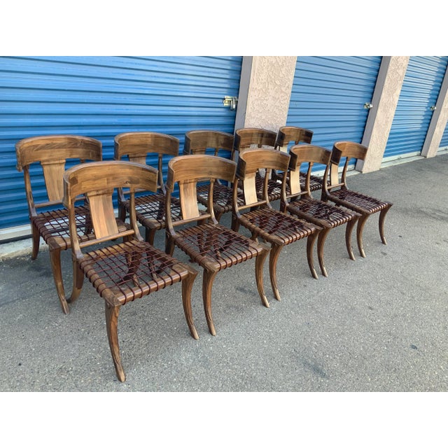 Wood Klismos Style Solid Walnut Dining Chairs - Set of 10 For Sale - Image 7 of 10