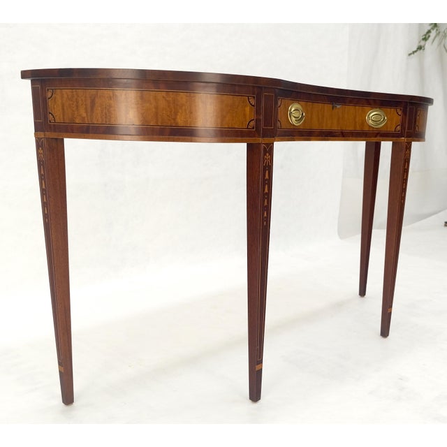 Satinwood Very Fine Inlayed Serpentine Front One Drawer Console Sofa Table MINT! For Sale - Image 6 of 16