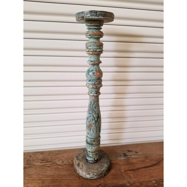 Antique Turned Wood Pillar Candle Holder Chairish