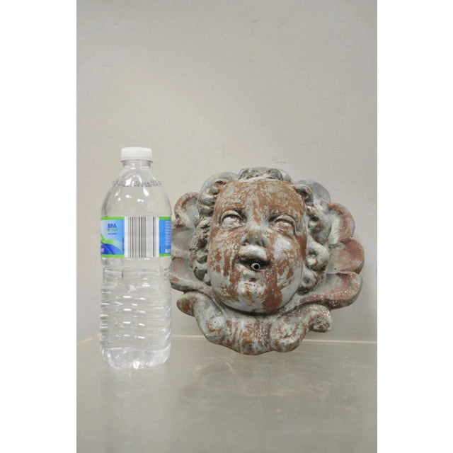 Neoclassical Antique French Neoclassical Small Lead Cherub Head Garden Wall Fountain For Sale - Image 3 of 10