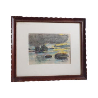 1970s Expressionist Style Seascape Pastel Drawing, Framed For Sale