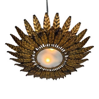 Vintage Spanish Gilt Metal Sunburst Ceiling Fixture For Sale