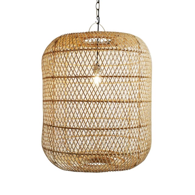 Classic raw wicker jug shaped hand woven pendant lantern. Beautiful natural material with open bottom for direct downward...