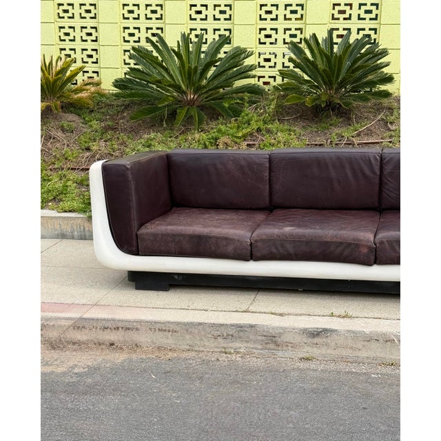 Space Age White Sofa With Aubergine Leather, Circa 1970 For Sale - Image 9 of 12